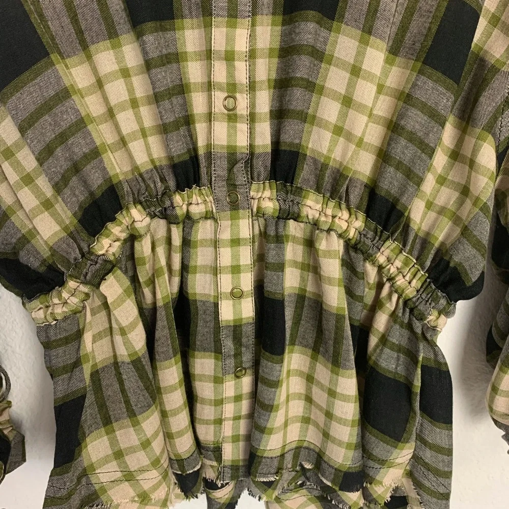 Free People Pacific Dawn Black Plaid Top Sz S